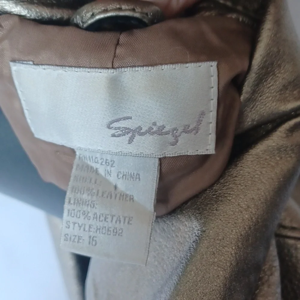 Spiegel Vintage Metallic Gold Soft Leather Women’s One Button Blazer Jacket